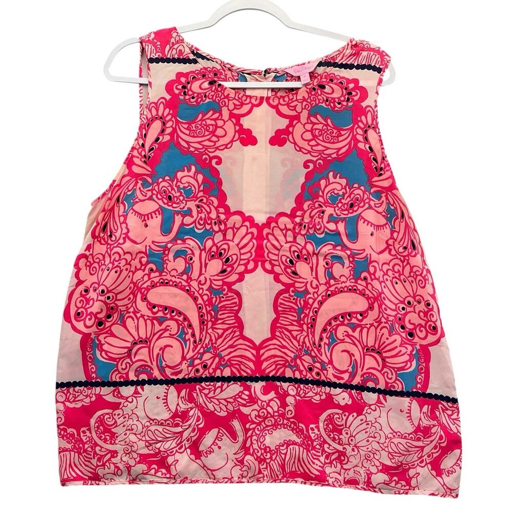 Lilly Pulitzer Iona colorful sleeveless blouse Button Up Back Preppy Sz. XL